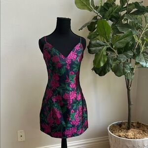 Lulu's Pink and Green Pleated Sheath Mini Dress